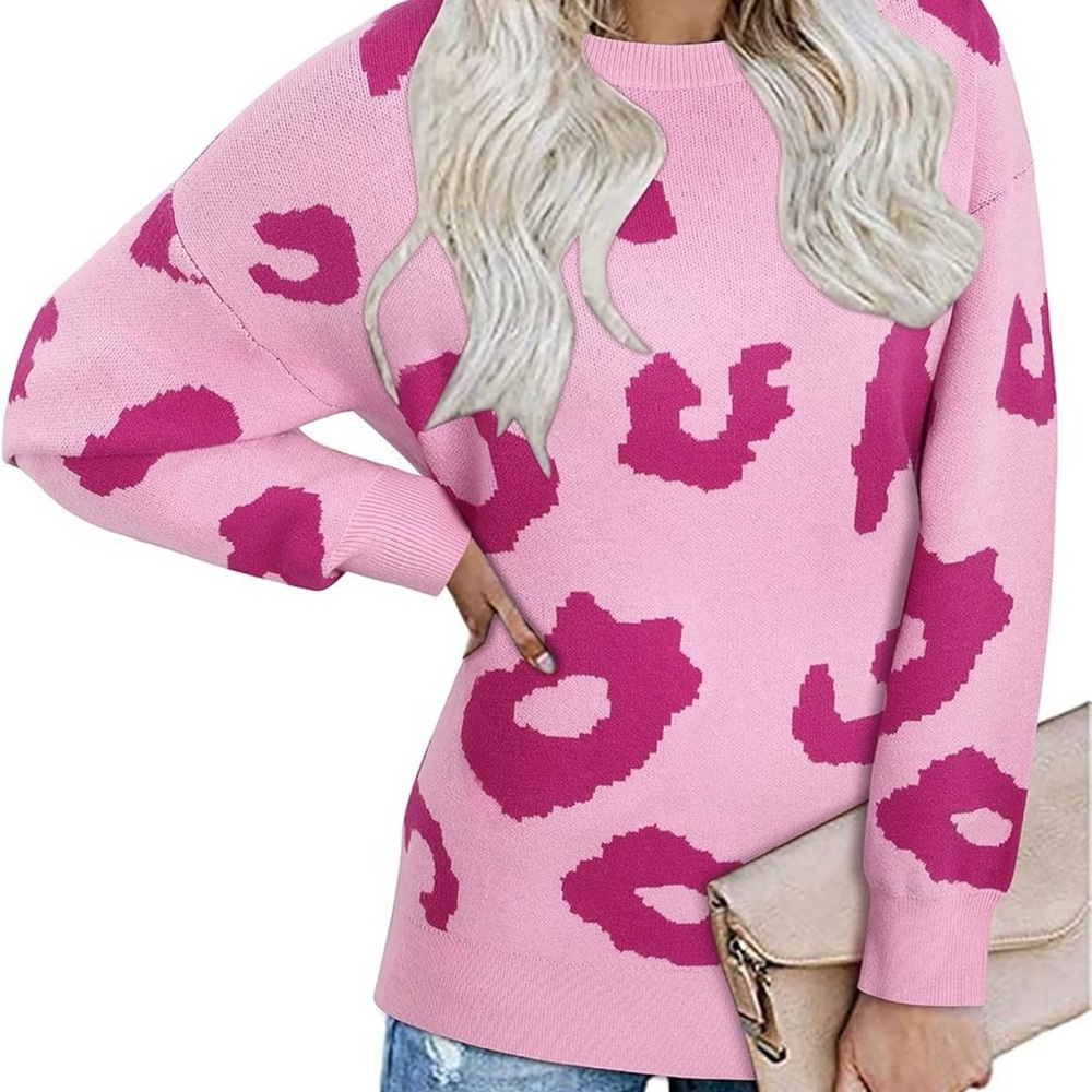 Women's Leopard Pullover Sweater Crew Neck Long Sleeve